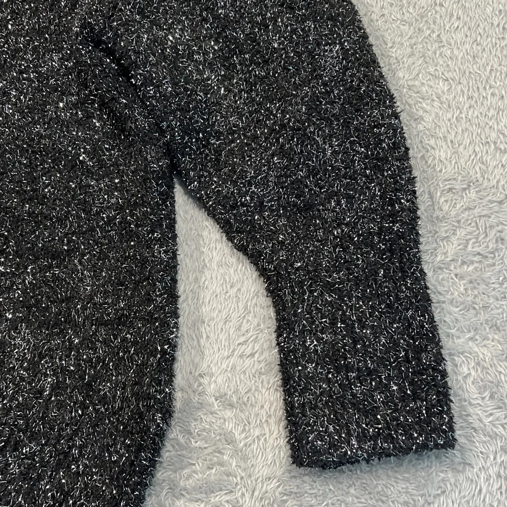 Ava‎ & Viv Sweater V-Neck Metallic Shimmer Fuzzy Black Womens 2X